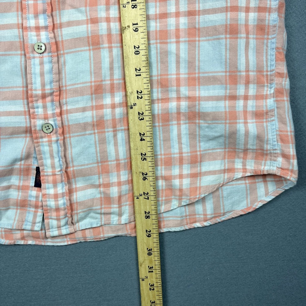 Faherty Brand Mens Large Orange Blue Plaid Indigo Dyed Cotton Button Down Shirt - Picture 8 of 8